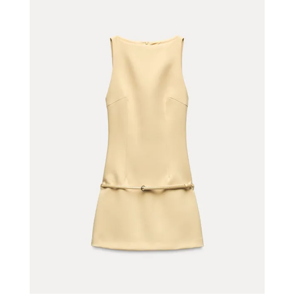 Zara Butter Yellow Belted Mini Dress S